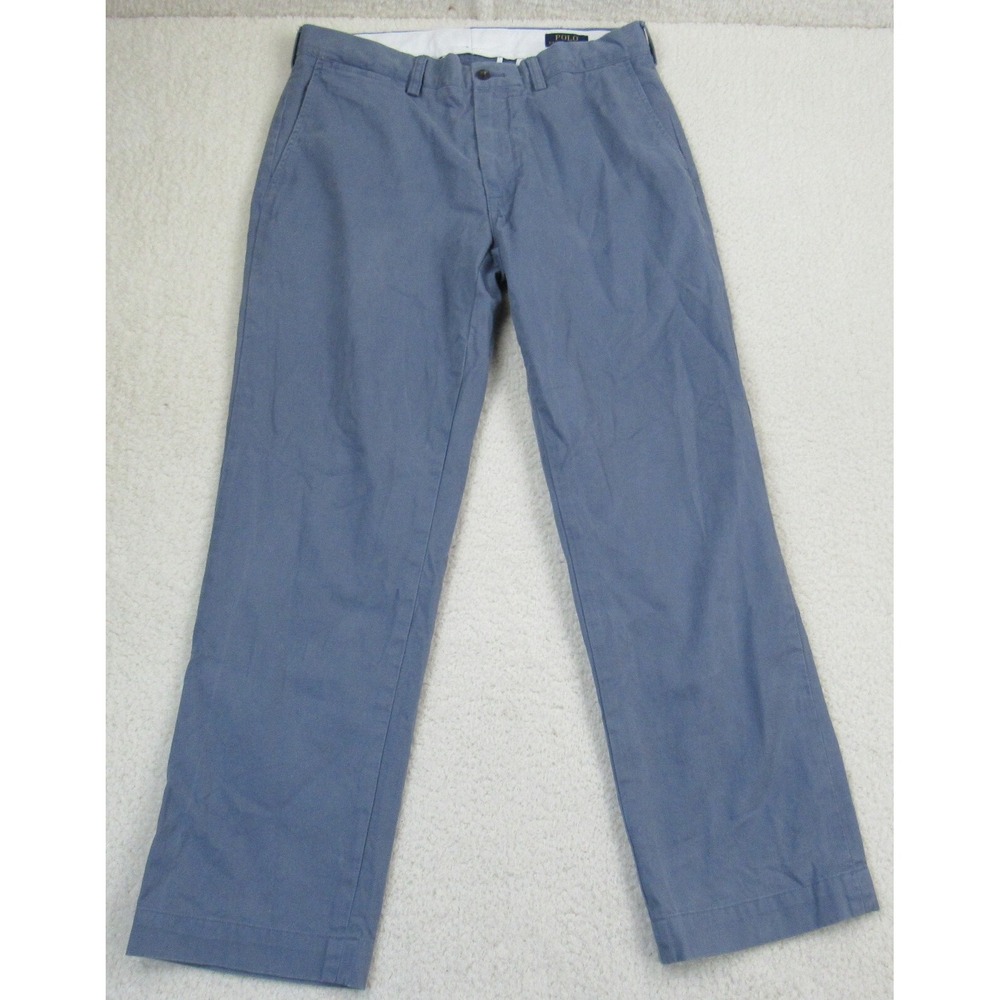 Polo Ralph Lauren Pants Men 34x30 Blue Cotton Chino Straight Trousers Flat Front